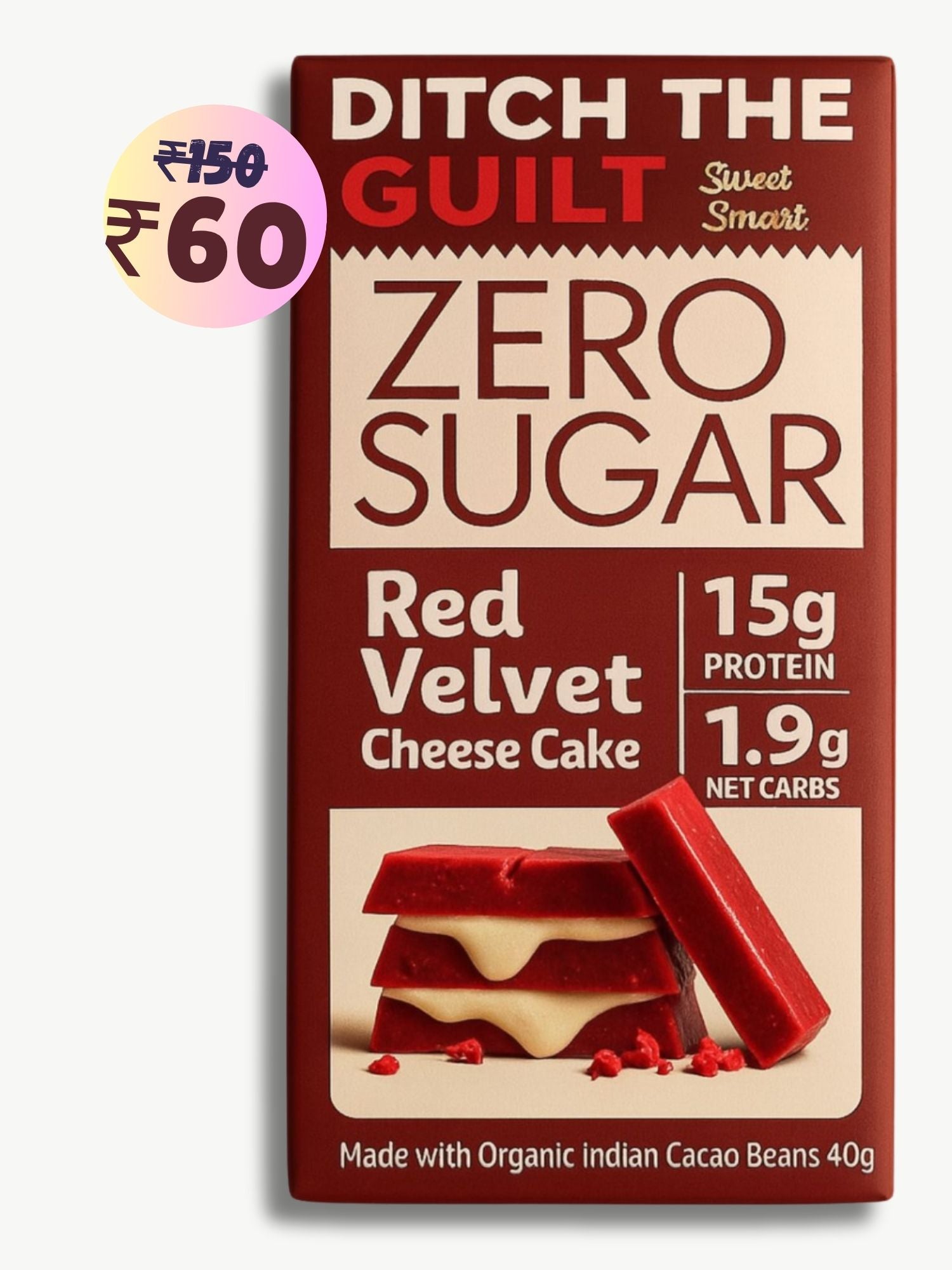Red Velvet Cheese Cake • 15g Protein • Sugar Free Dark Chocolate • 40g bar