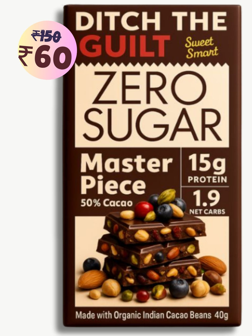 Master Piece • 15g Protein • Sugar Free Dark Chocolate • 40g bar