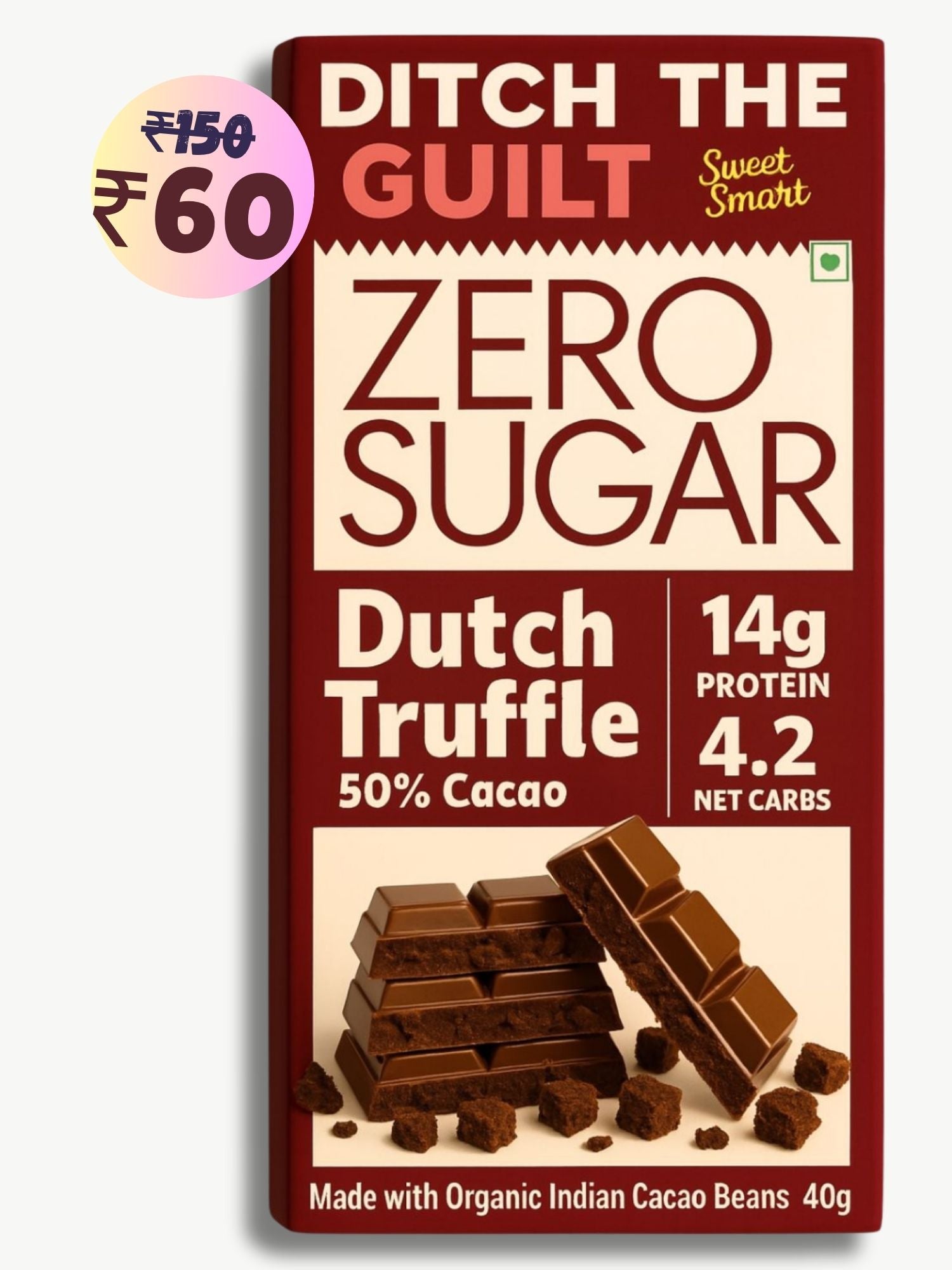 Dutch Truffle • 13g Protein • Sugar Free Dark Chocolate • 40g bar