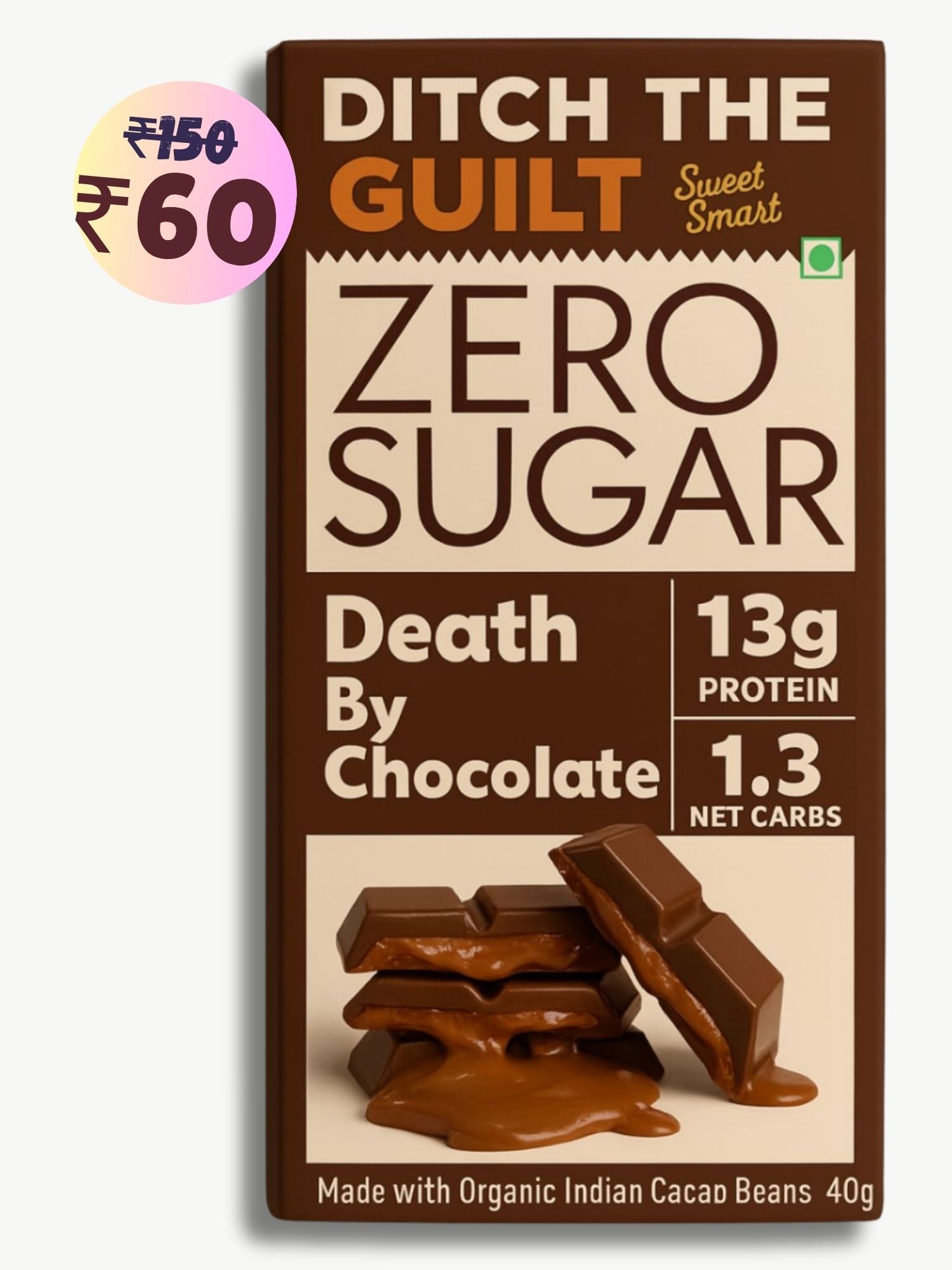 Death By Chocolate • 13g Protein • Sugar Free Dark Chocolate • 40g bar