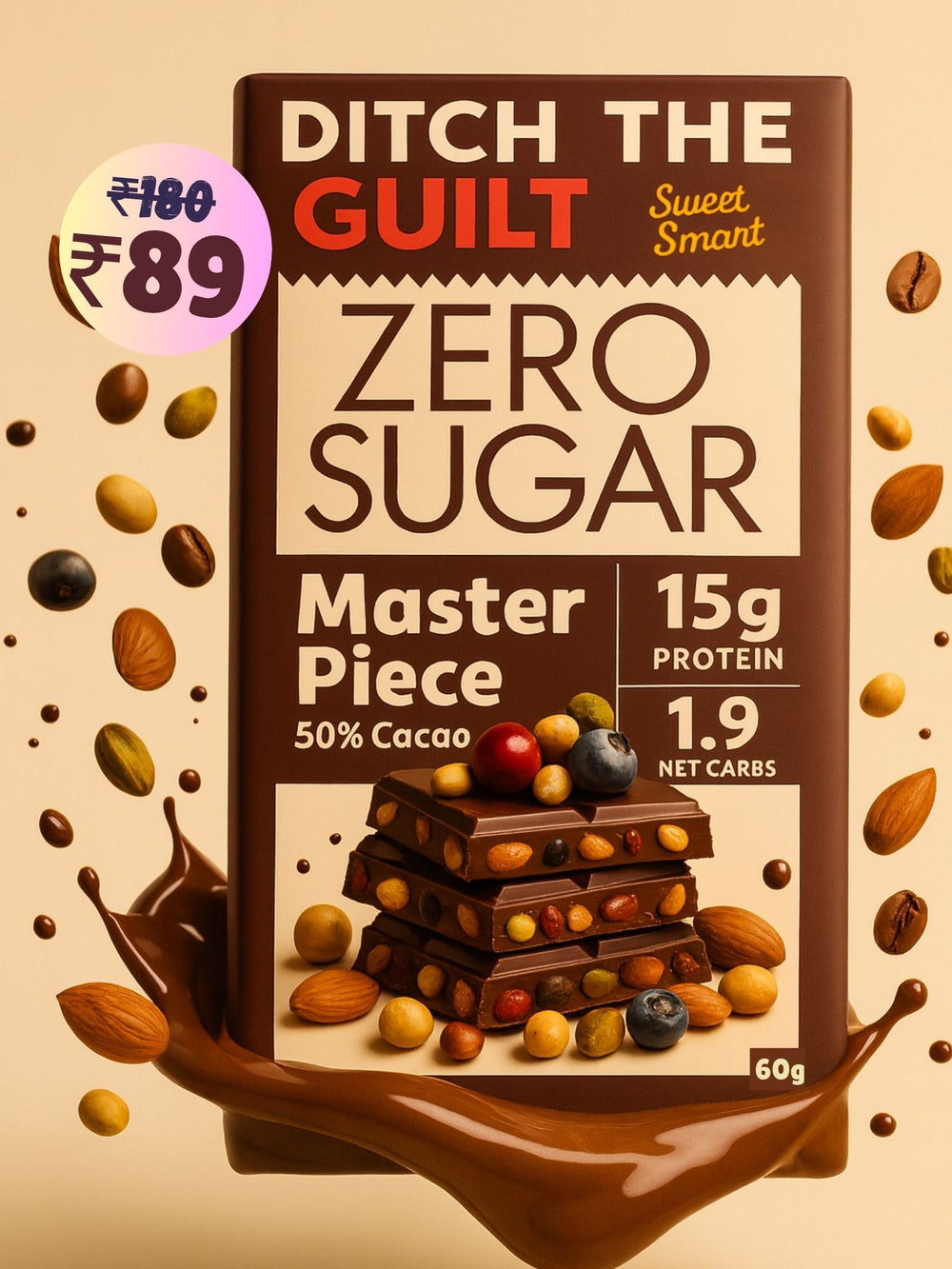 Master Piece • 15g Protein •  Sugar Free Dark Chocolate • 60g