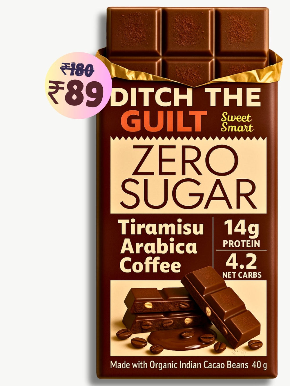 Tiramisu Coffee • 14g Protein • Sugar Free Dark Chocolate • 40g bar