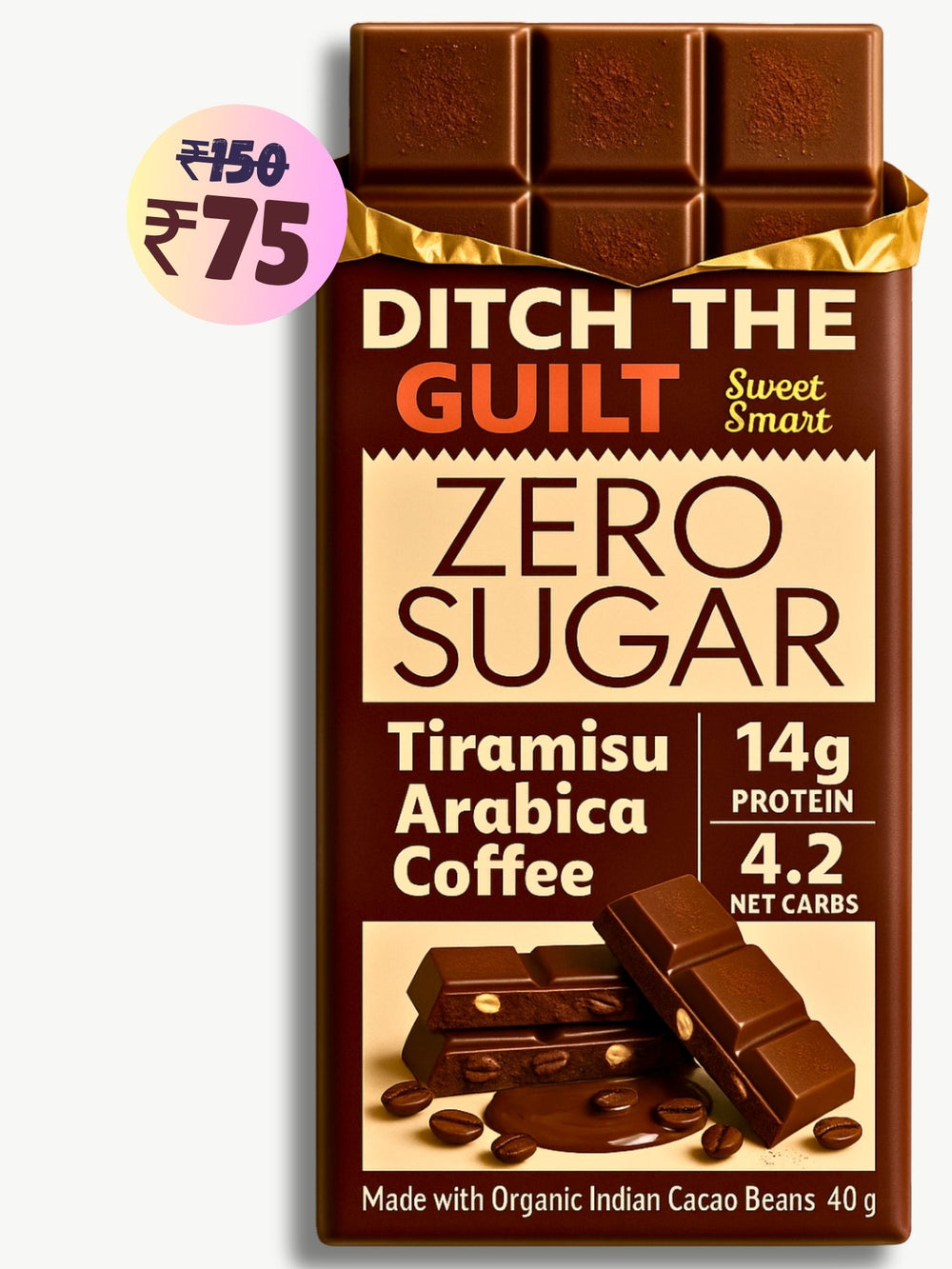Tiramisu Coffee • 14g Protein • Sugar Free Dark Chocolate • 40g bar