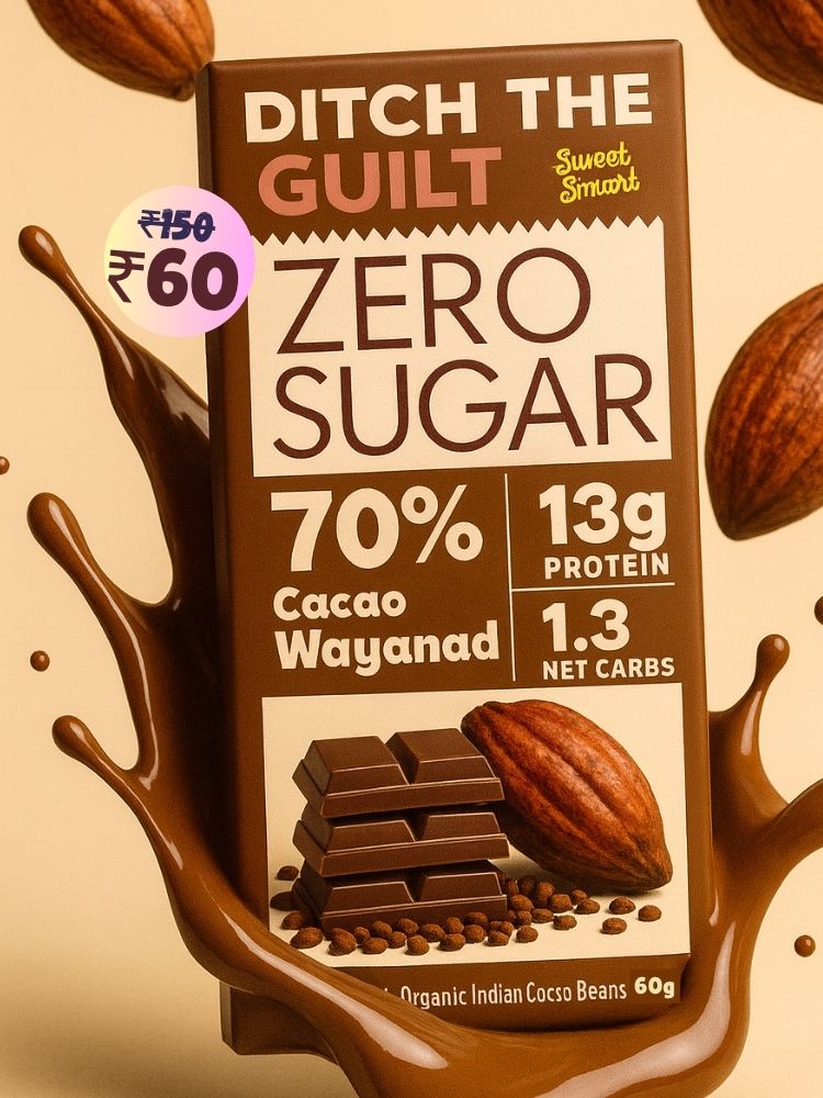 70% Wayanad Indian Cacao • 13g Protein •  Sugar Free Dark Chocolate • 60g