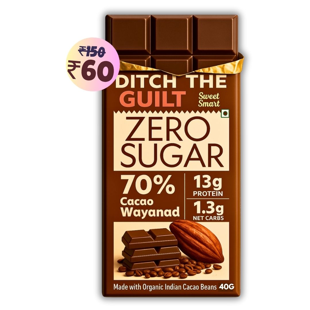 70% Wayanad Indian Cacao • 13g Protein • Sugar Free Dark Chocolate • 40g bar