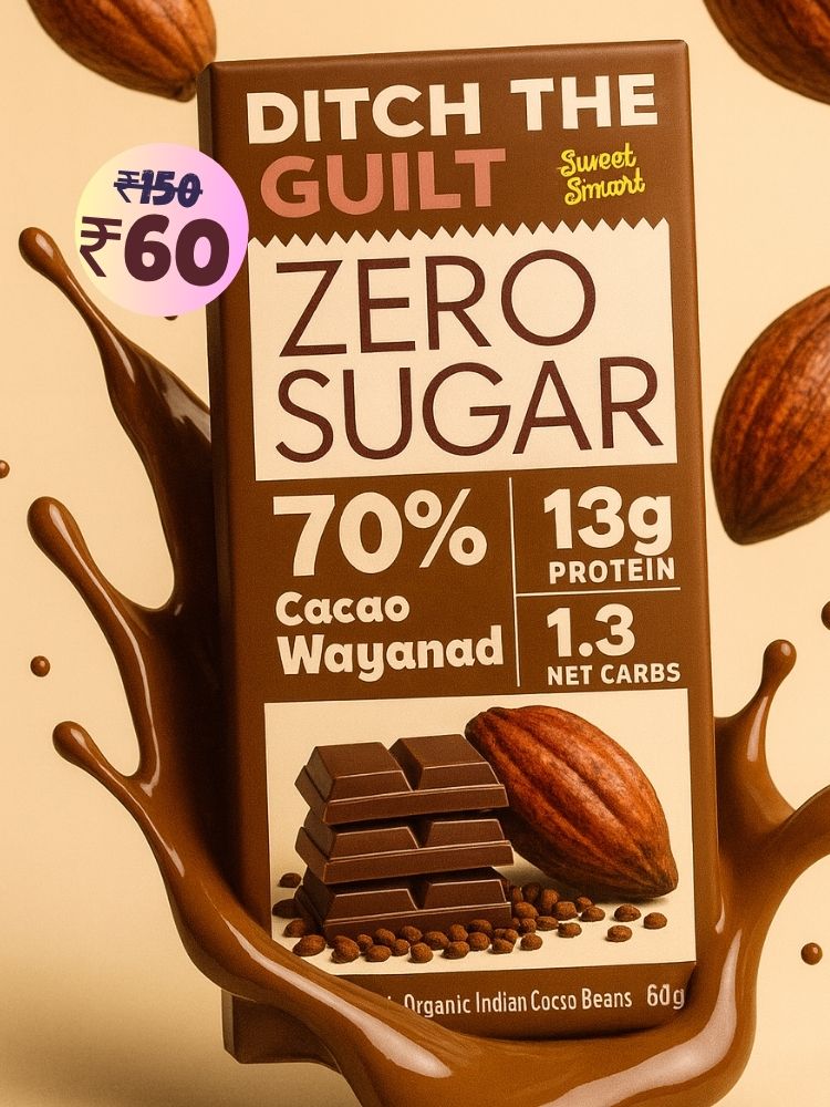 70% Wayanad Indian Cacao • 13g Protein •  Sugar Free Dark Chocolate • 40g