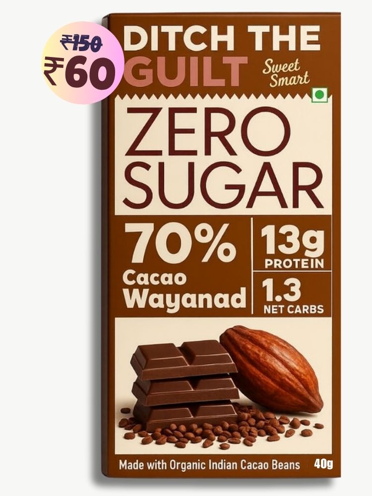 70% Wayanad Indian Cacao • 13g Protein •  Sugar Free Dark Chocolate • 40g