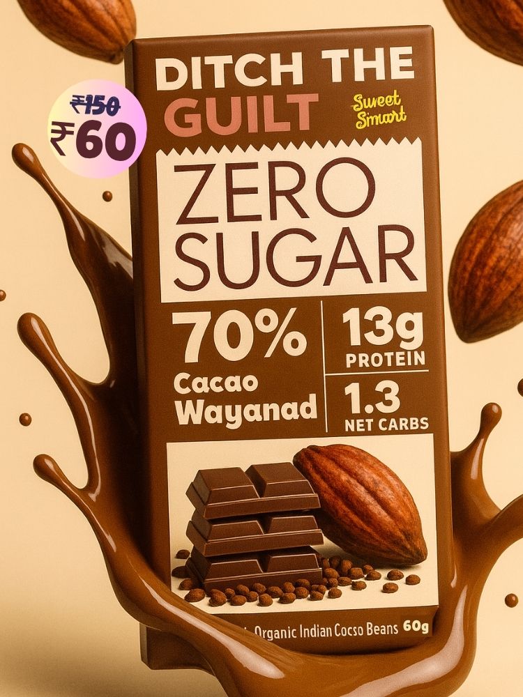 70% Wayanad Indian Cacao • 13g Protein •  Sugar Free Dark Chocolate • 60g
