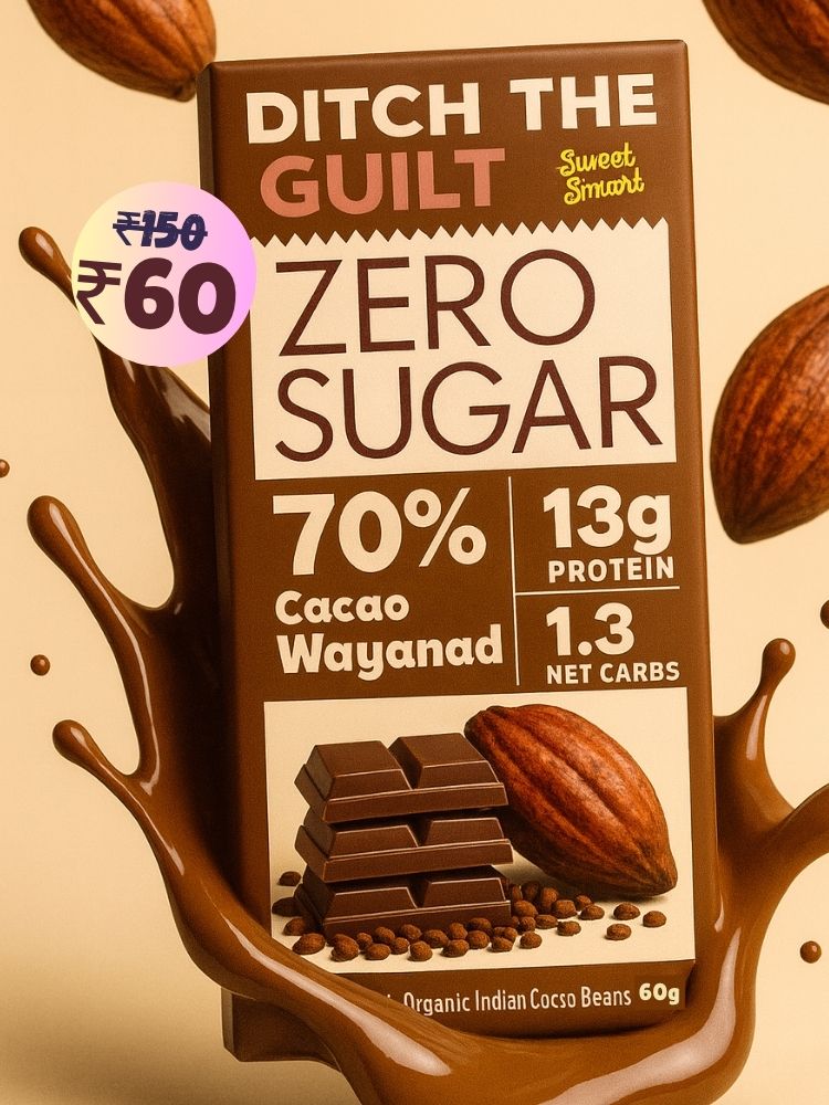 70% Wayanad Indian Cacao • 13g Protein •  Sugar Free Dark Chocolate • 60g