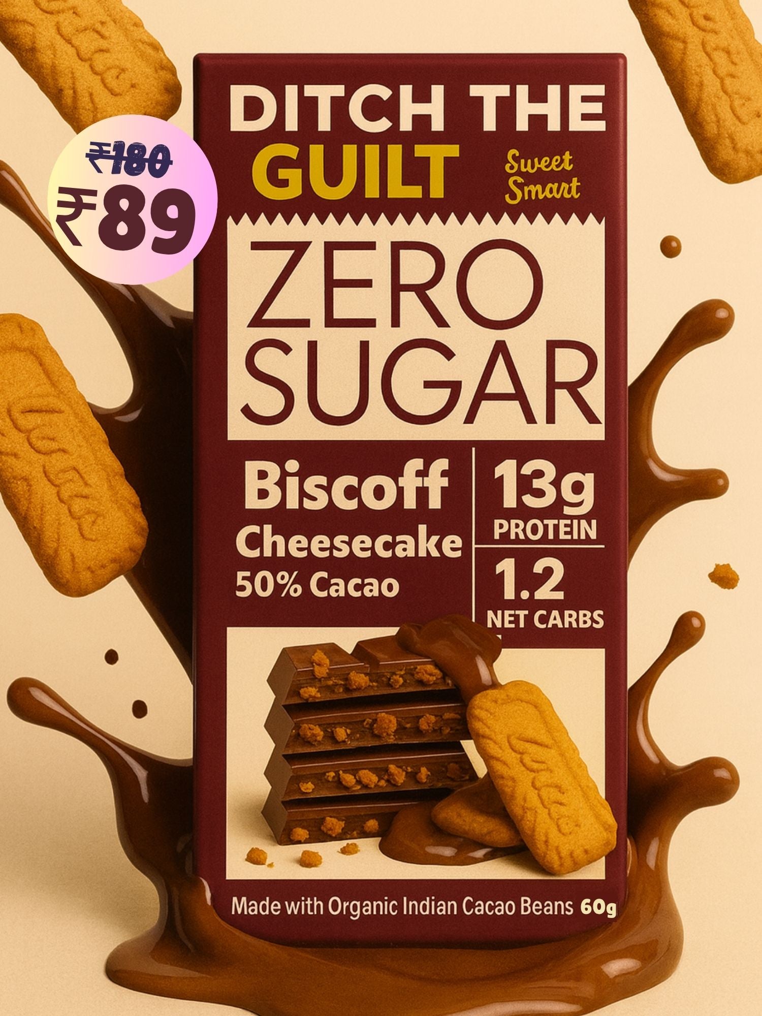 Biscoff Crunchy • 13g Protein •  Sugar Free Dark Chocolate • 60g