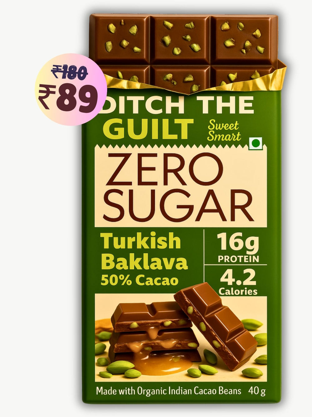 Turkish Baklava • 16g Protein •  Sugar Free Dark Chocolate • 40g bar