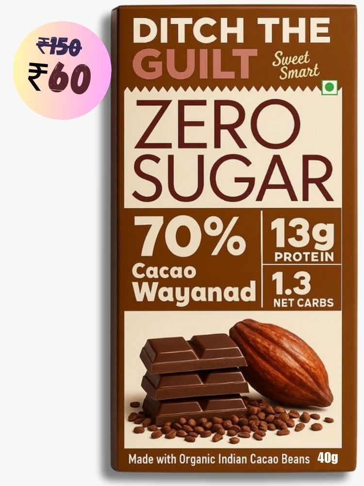 70% Wayanad Indian Cacao • 13g Protein •  Sugar Free Dark Chocolate • 40g