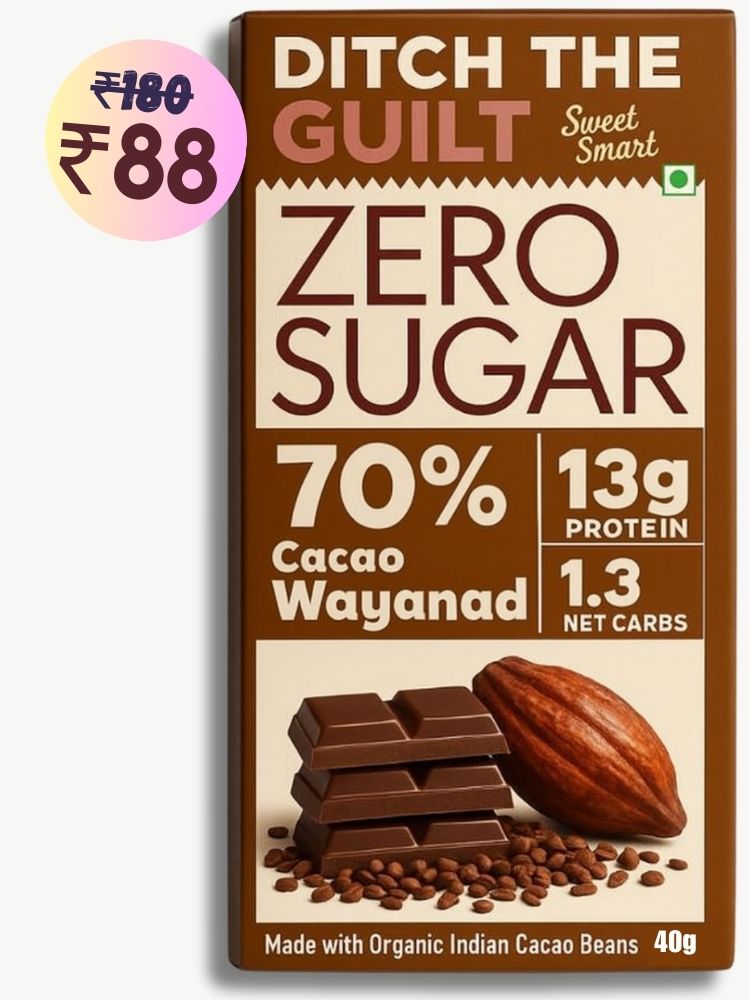 70% Wayanad Indian Cacao • 13g Protein •  Sugar Free Dark Chocolate • 40g