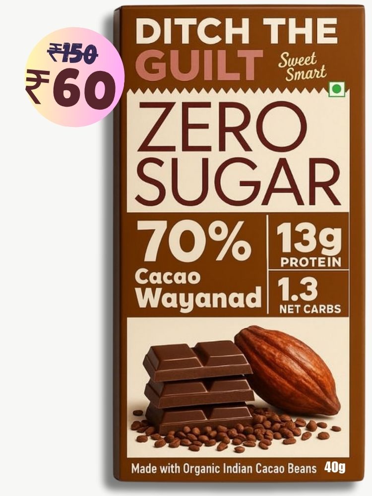 70% Wayanad Indian Cacao • 13g Protein •  Sugar Free Dark Chocolate • 40g