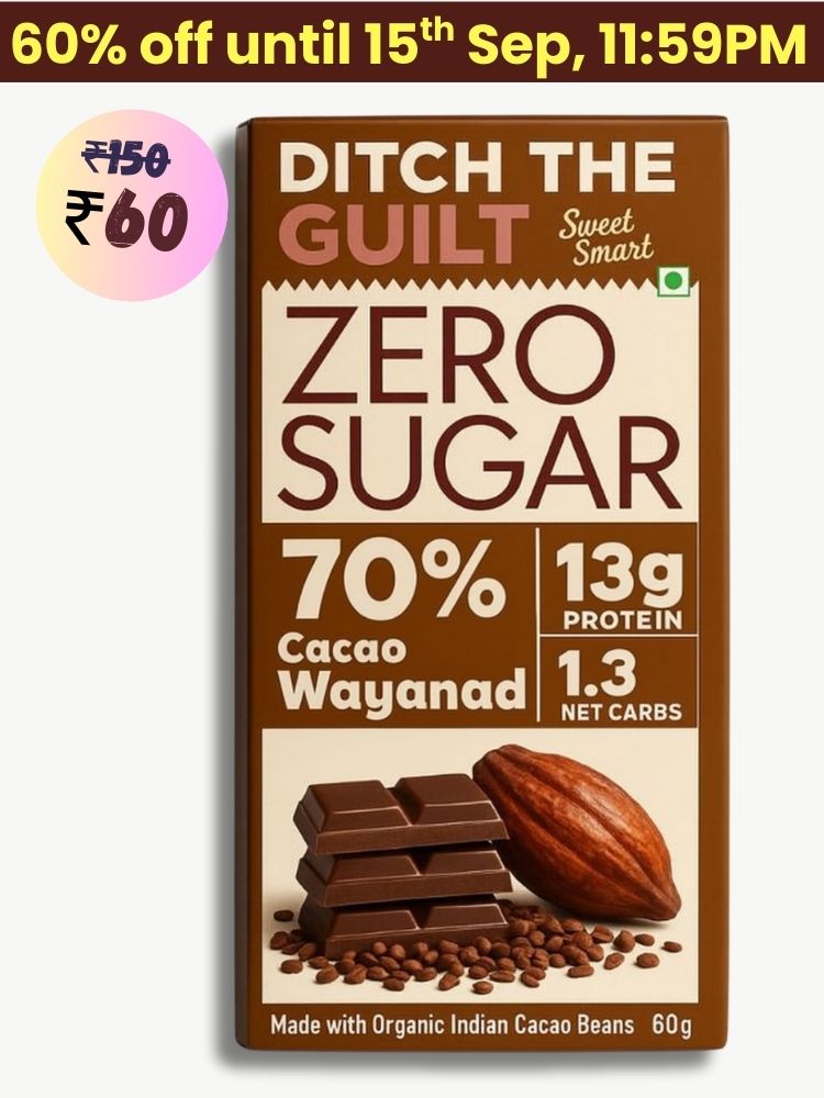 70% Wayanad Indian Cacao • 13g Protein •  Sugar Free Dark Chocolate • 40g