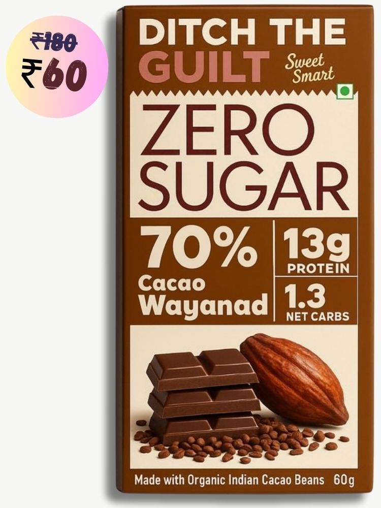 70% Wayanad Indian Cacao • 13g Protein •  Sugar Free Dark Chocolate • 40g