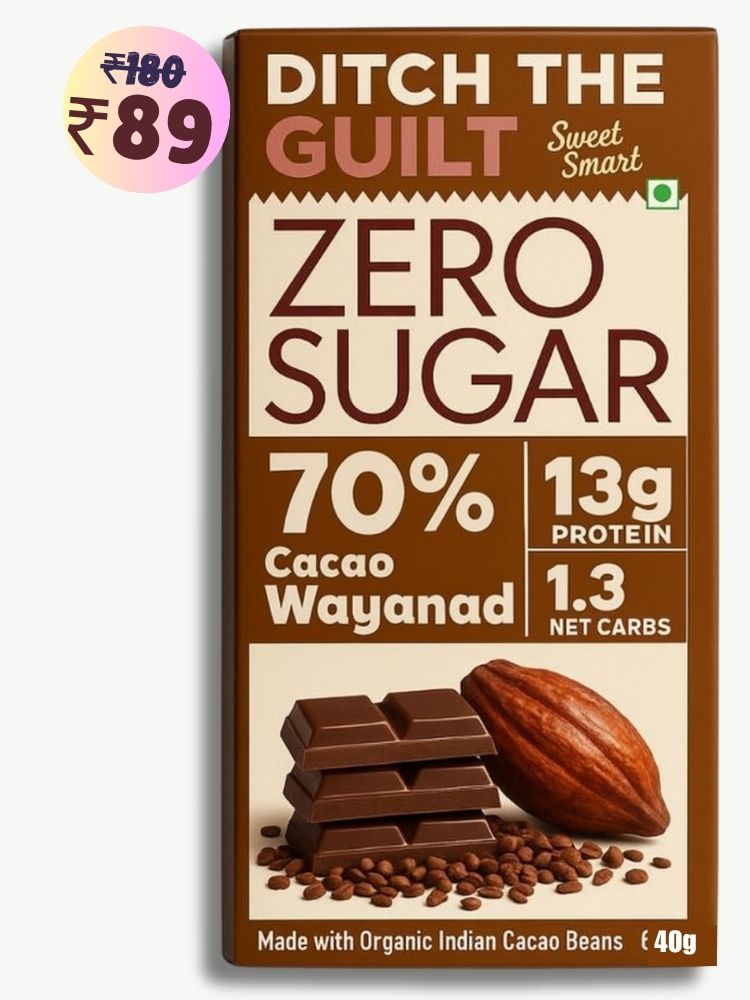 70% Wayanad Indian Cacao • 13g Protein •  Sugar Free Dark Chocolate • 40g
