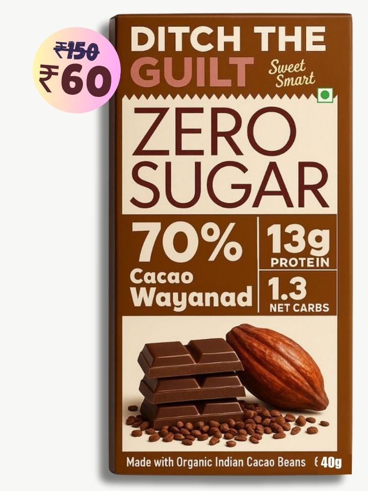 70% Wayanad Indian Cacao • 13g Protein •  Sugar Free Dark Chocolate • 40g