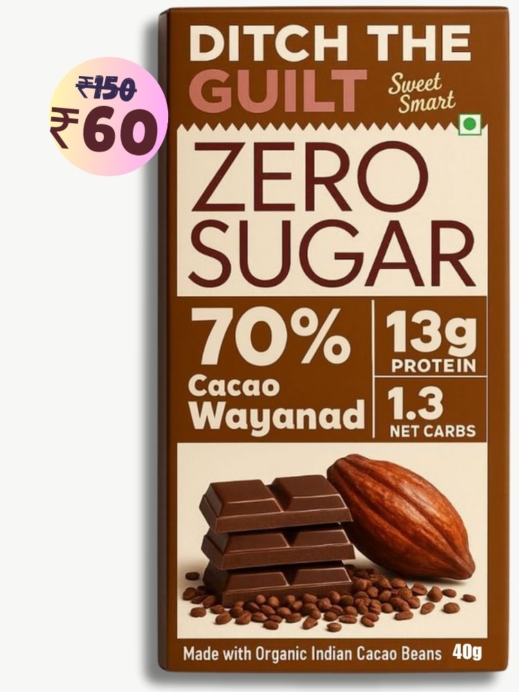 70% Wayanad Indian Cacao • 13g Protein •  Sugar Free Dark Chocolate • 40g
