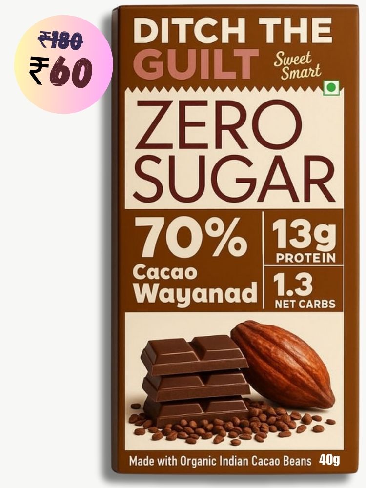 70% Wayanad Indian Cacao • 13g Protein •  Sugar Free Dark Chocolate • 40g