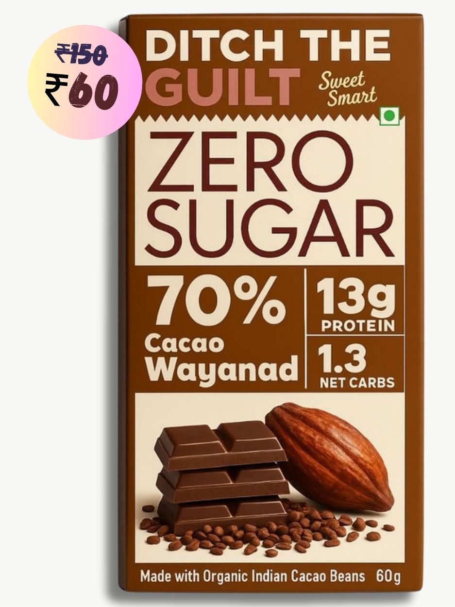 70% Wayanad Indian Cacao • 13g Protein •  Sugar Free Dark Chocolate • 40g