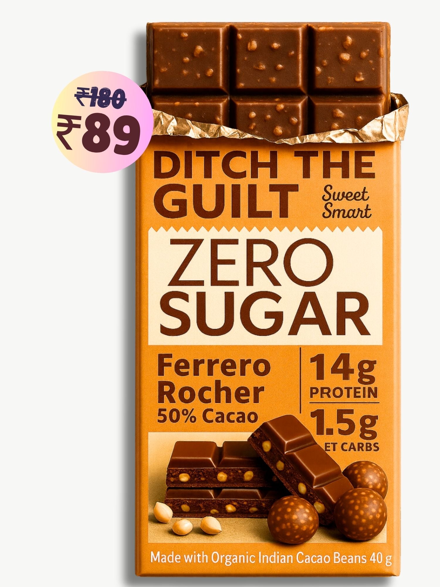 Ferrero Rocher • 14g Protein • Sugar Free Dark Chocolate • 40g bar