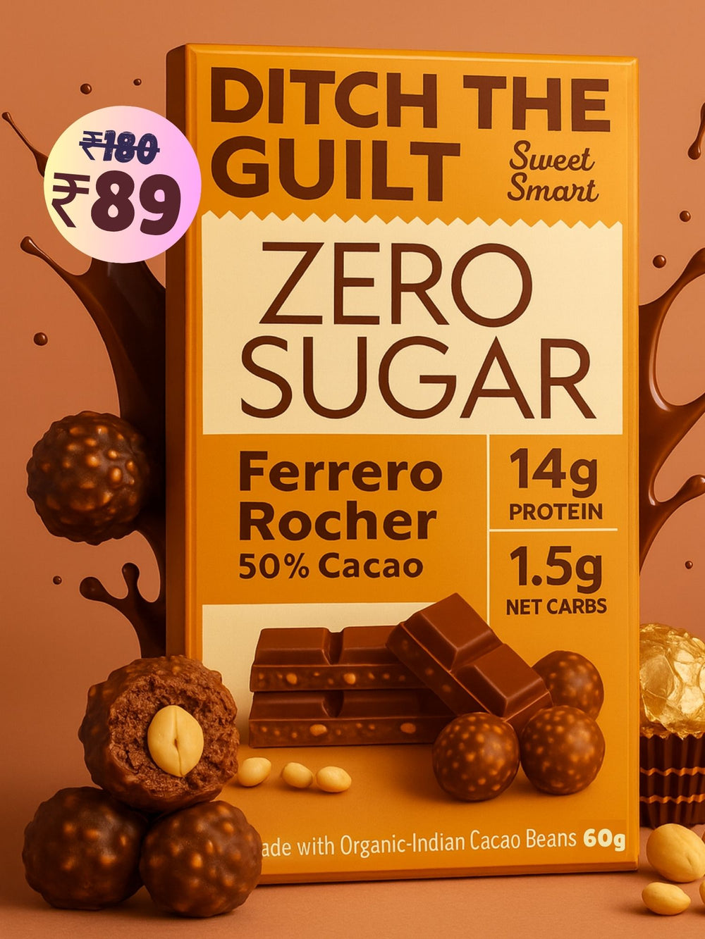 Ferrero rocher • 14g Protein • Sugar Free Dark Chocolate • 60g