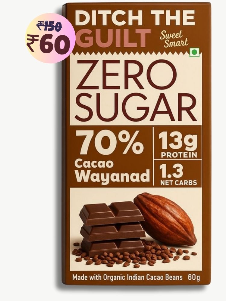 70% Wayanad Indian Cacao • 13g Protein •  Sugar Free Dark Chocolate • 40g