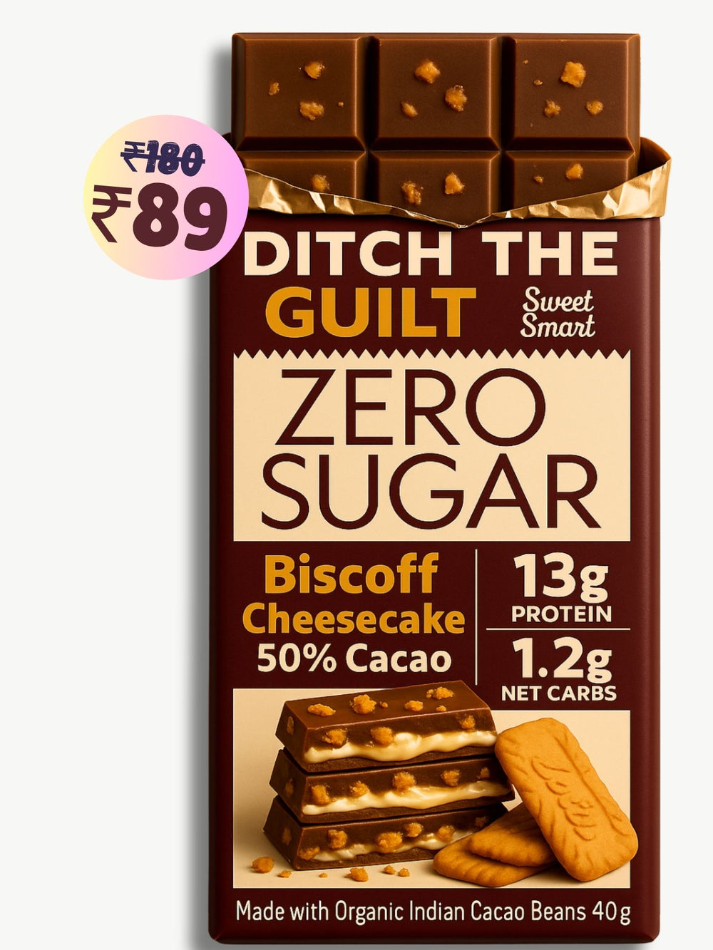 Biscoff Crunchy • 13g Protein • Sugar Free Dark Chocolate • 40g bar