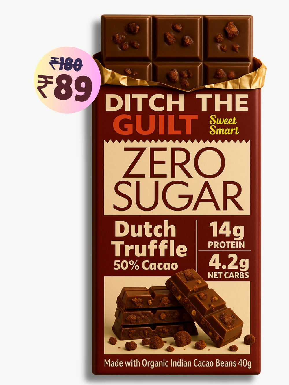 Dutch Truffle • 14g Protein • Sugar Free Dark Chocolate • 40g bar
