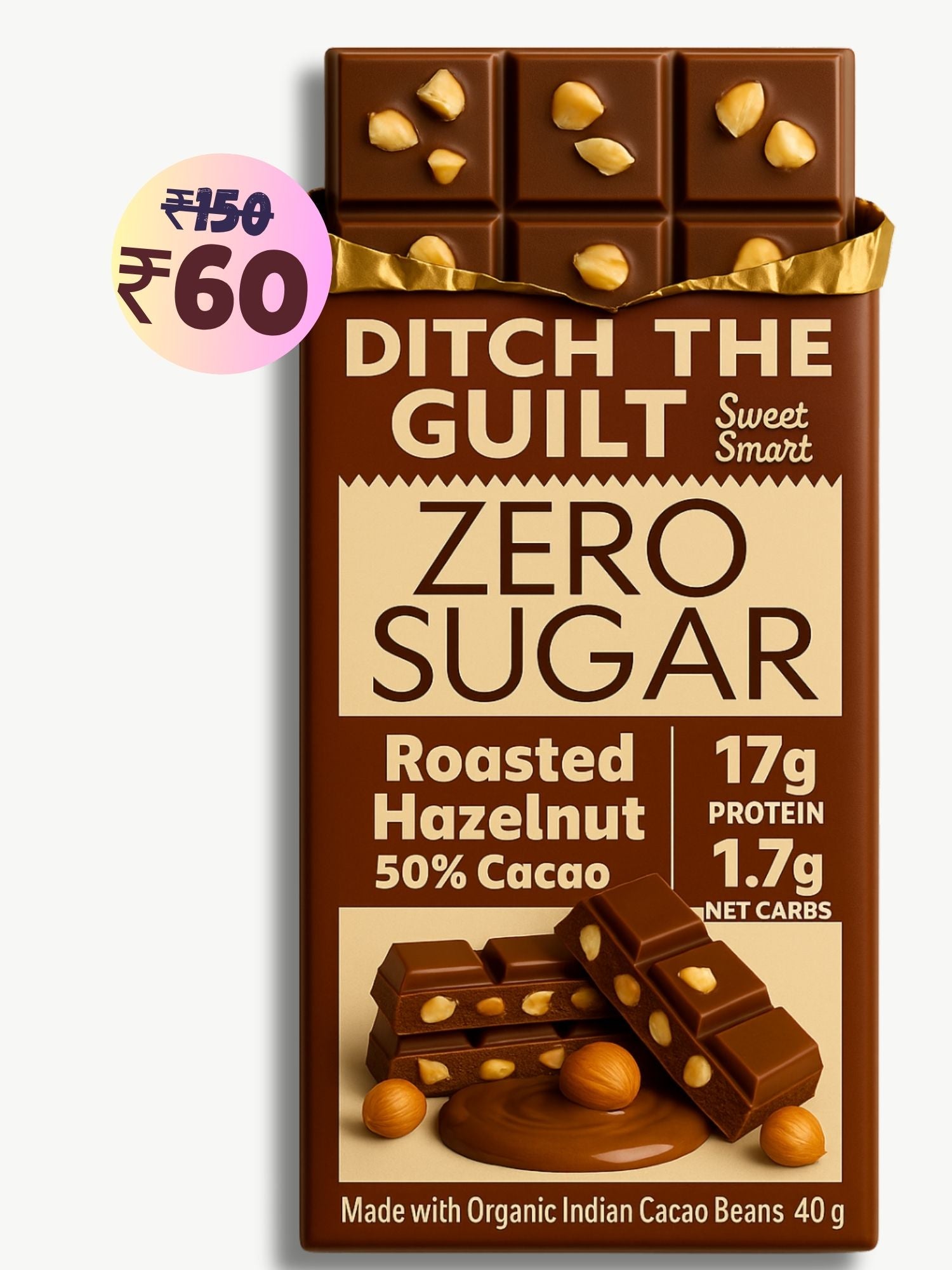 Mighty Hazelnut • 17g Protein • Sugar Free Dark Chocolate • 40g bar