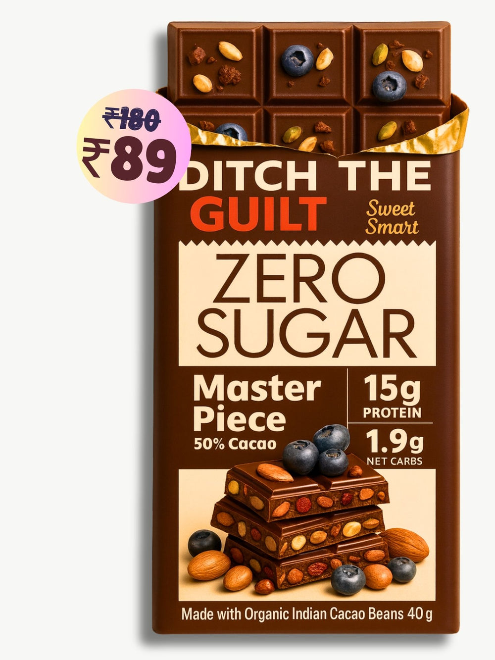 Master Piece • 15g Protein • Sugar Free Dark Chocolate • 40g bar