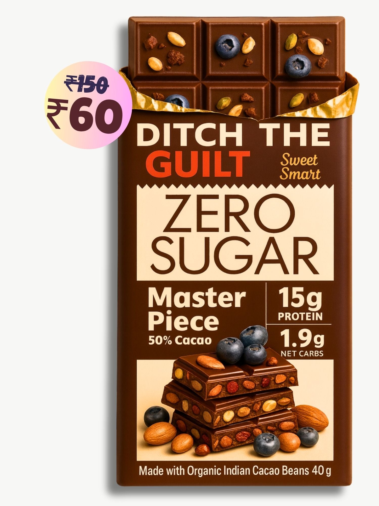 Master Piece • 15g Protein • Sugar Free Dark Chocolate • 40g bar
