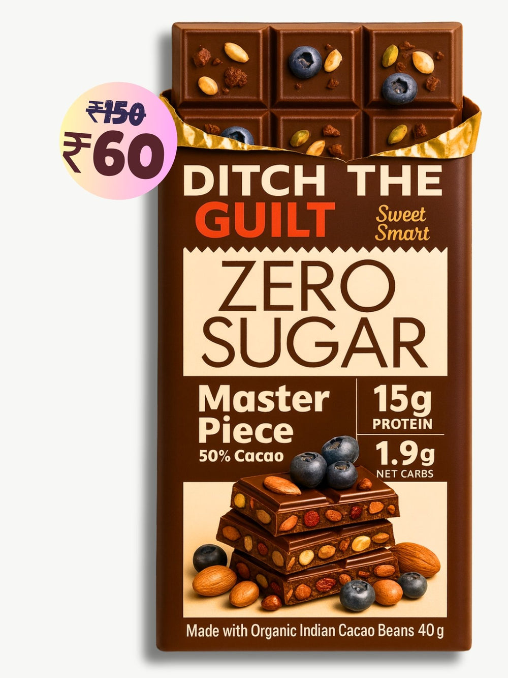 Master Piece • 15g Protein • Sugar Free Dark Chocolate • 40g bar