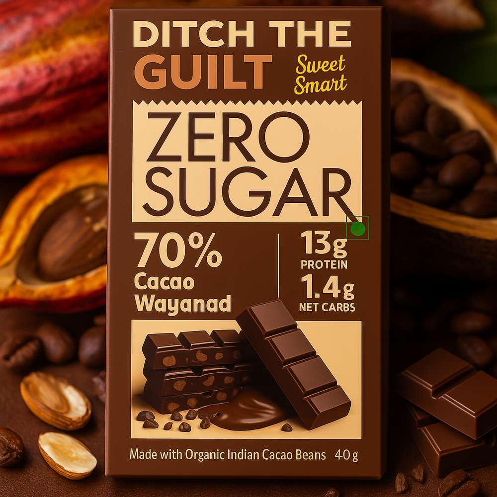 70% Wayanad Cacao - 13g Protein - 1g Natural Sugar - 1.4g Carbs - 40g