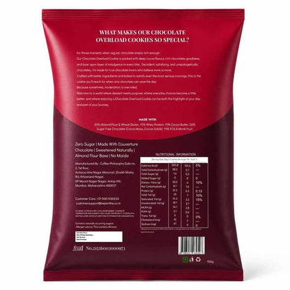 Chocolate Overload Cookies (5x20g Cookies)• 32g Protein Per Pack • Sugar-Free & High Protein Almond Flour Cookies • 100g