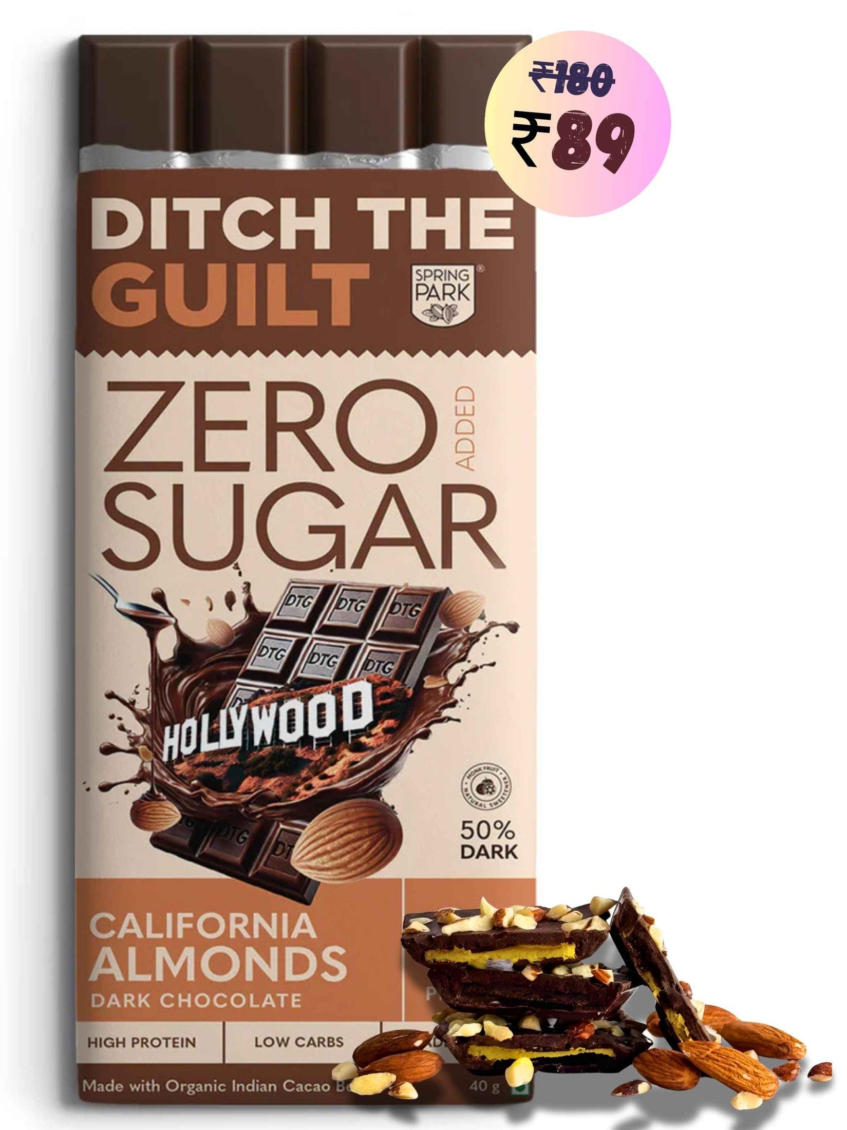 California Roasted Almond - Sugar Free Dark Chocolate - High Protein - Low Net Carbs - 40g