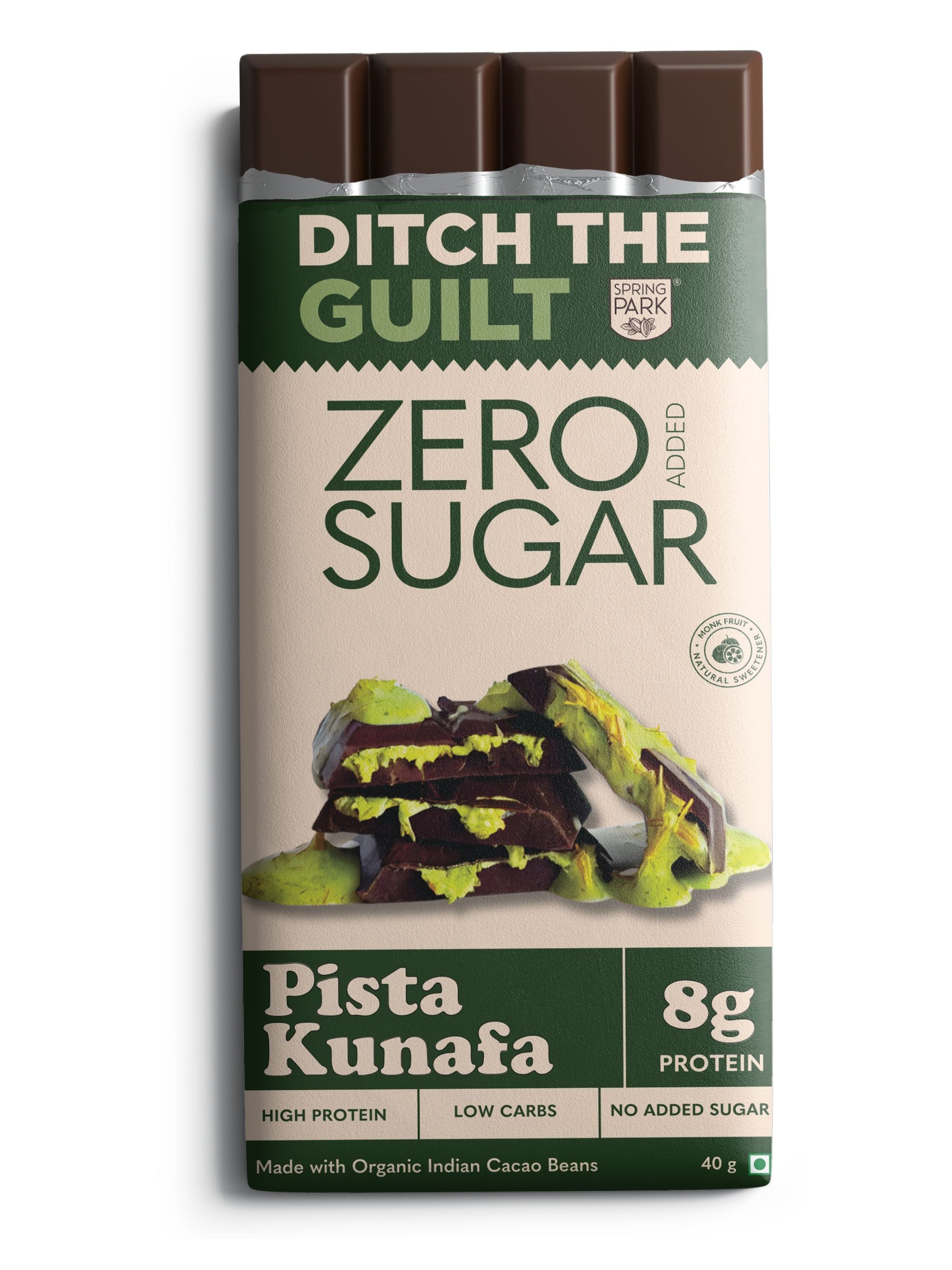 Pista Kunafa I Dark Protein Chocolate I  Zero Sugar Added I 8g Protein I 1g Natural Sugar - 40g