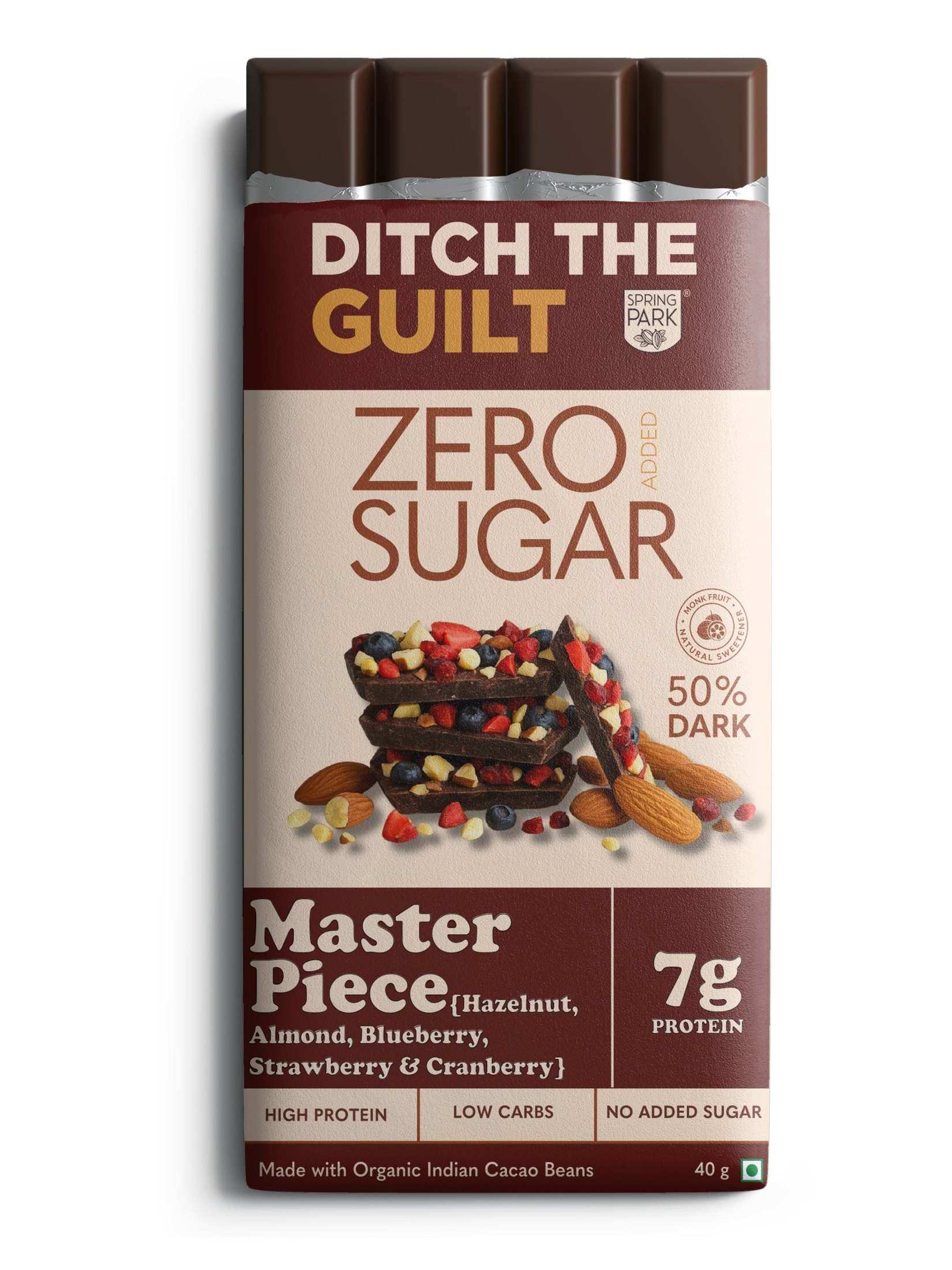 Master Piece - Sugar Free Dark Protein Chocolate - Center Filled - High Protein  - 40g