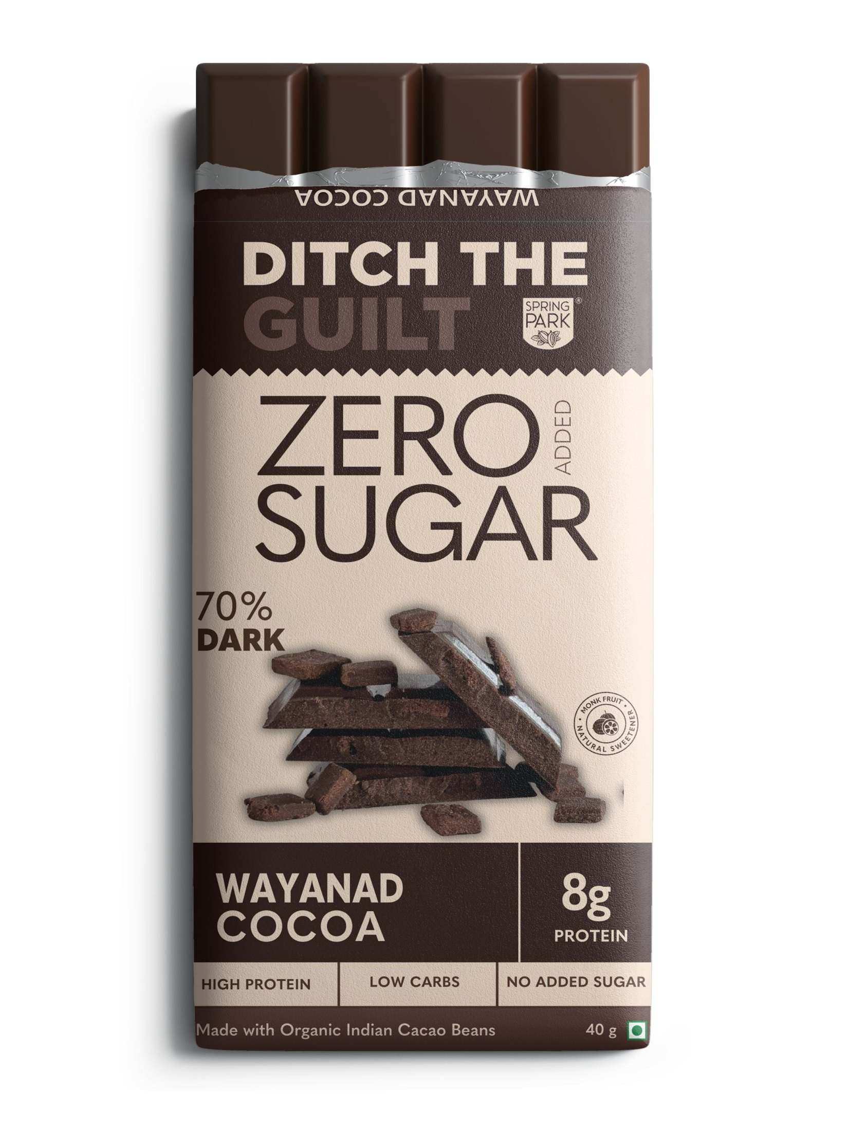 70% Wayanad Cacao  - Sugar Free Dark Protein Chocolate - Center Filled - High Protein  - 40g