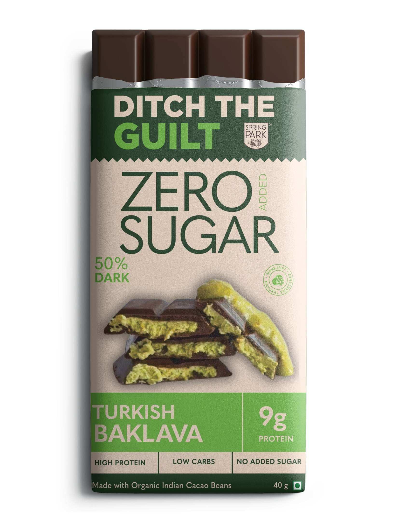 Turkish Baklava - Sugar Free Dark Protein Chocolate - Center Filled - High Protein  - 40g