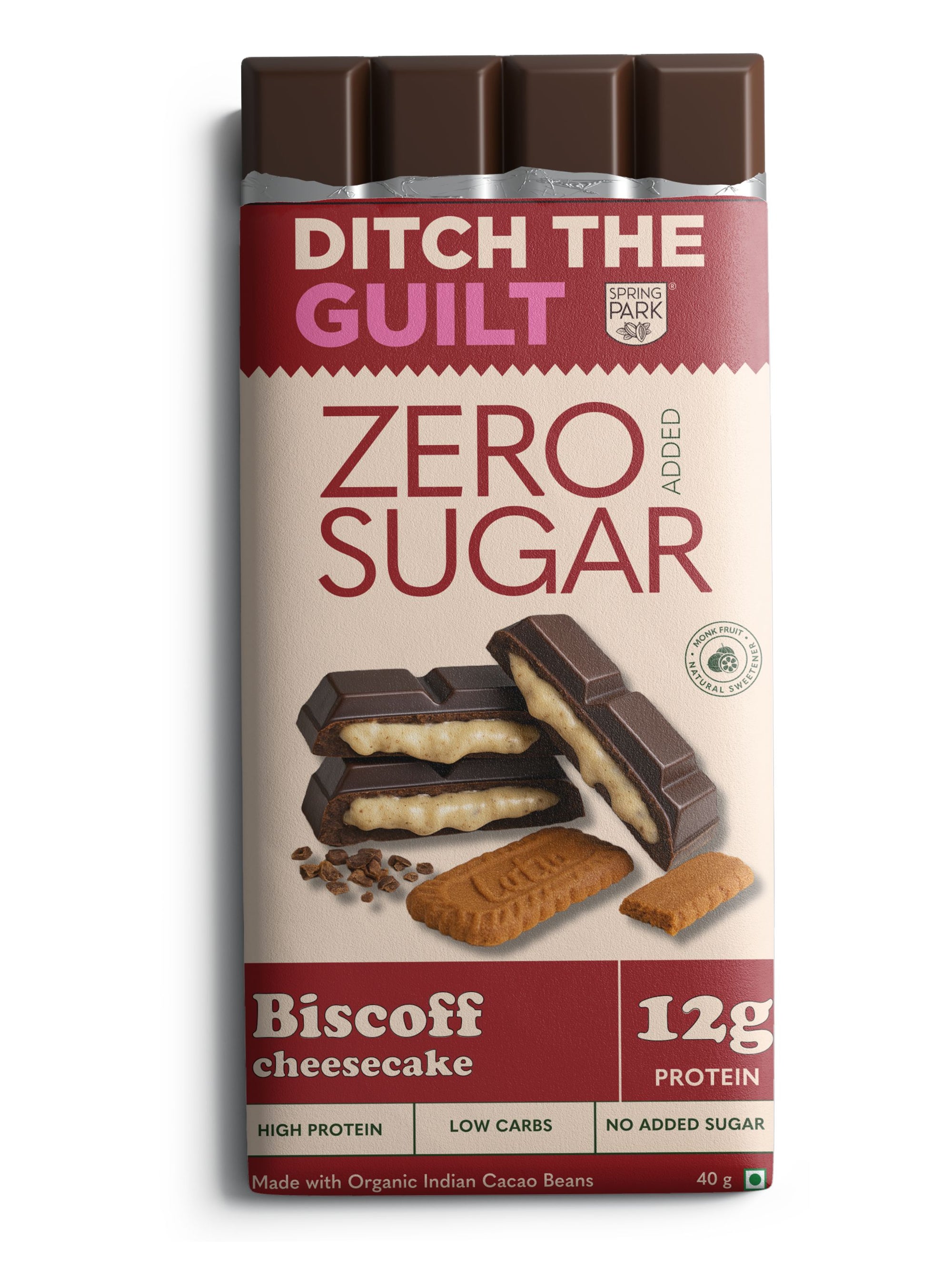 Biscoff Cheese Cake  - Sugar Free Dark Protein Chocolate - Center Filled - High Protein  - 40g