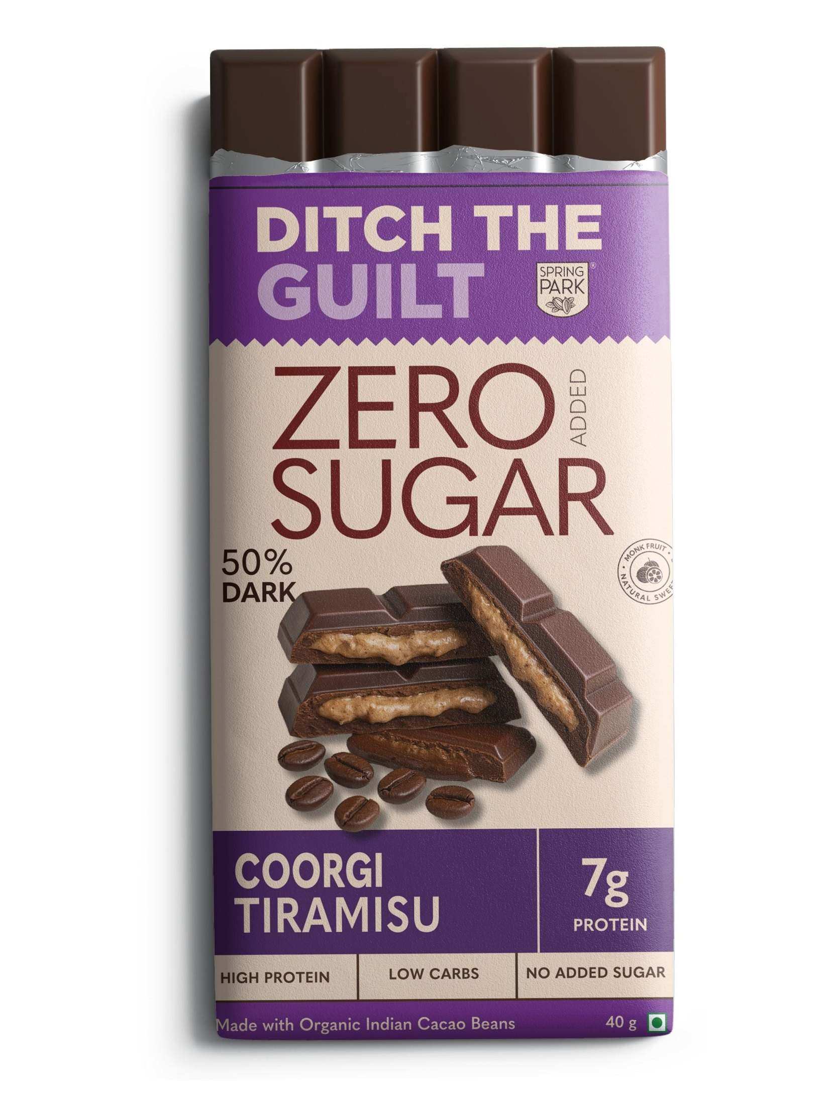 Coorgi Tiramisu - Sugar Free Dark Protein Chocolate - Center Filled - High Protein  - 40g