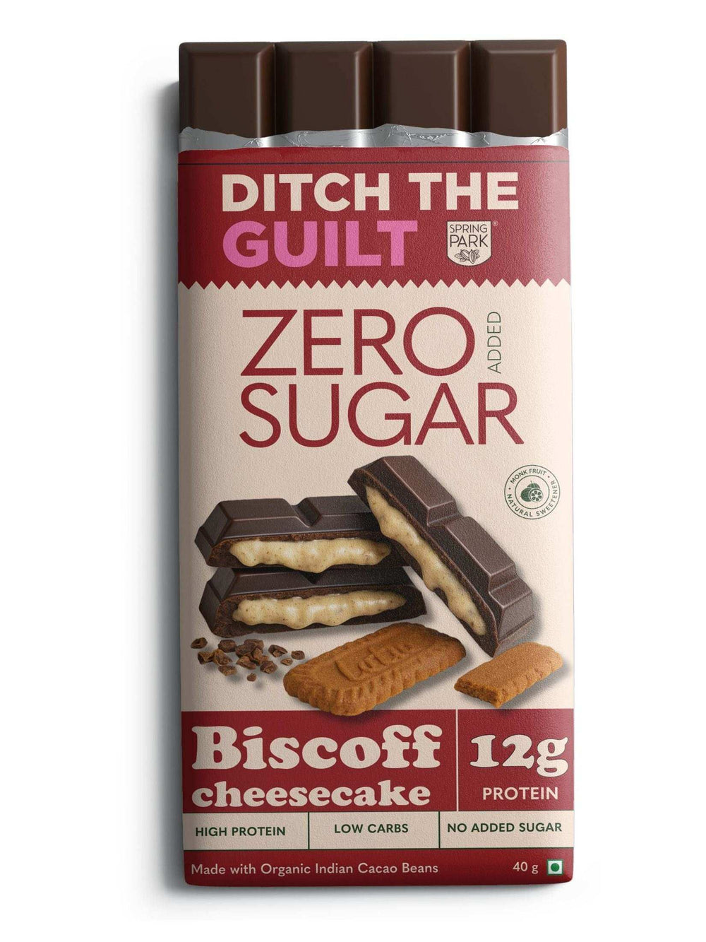 Biscoff Cheese Cake  - Sugar Free Dark Protein Chocolate - Center Filled - High Protein  - 40g
