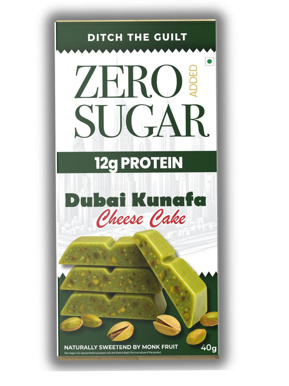 Dubai Kunafa Cheese Cake -  White Protein Sugar Free Chocolate - High Protein - 40g