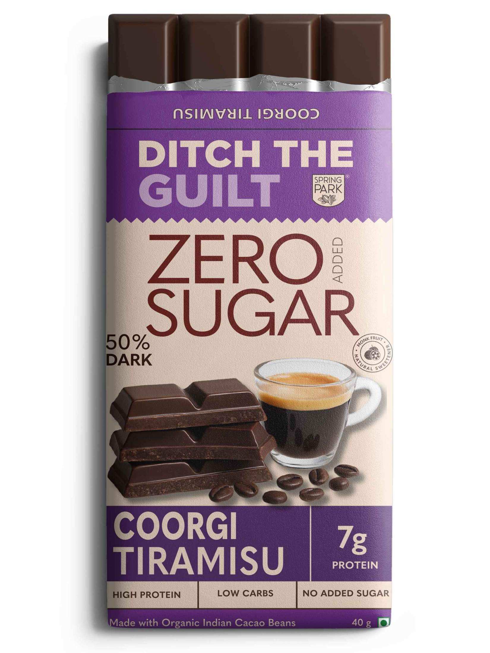Coorgi Tiramisu - Sugar Free Dark Protein Chocolate - High Protein  - 40g