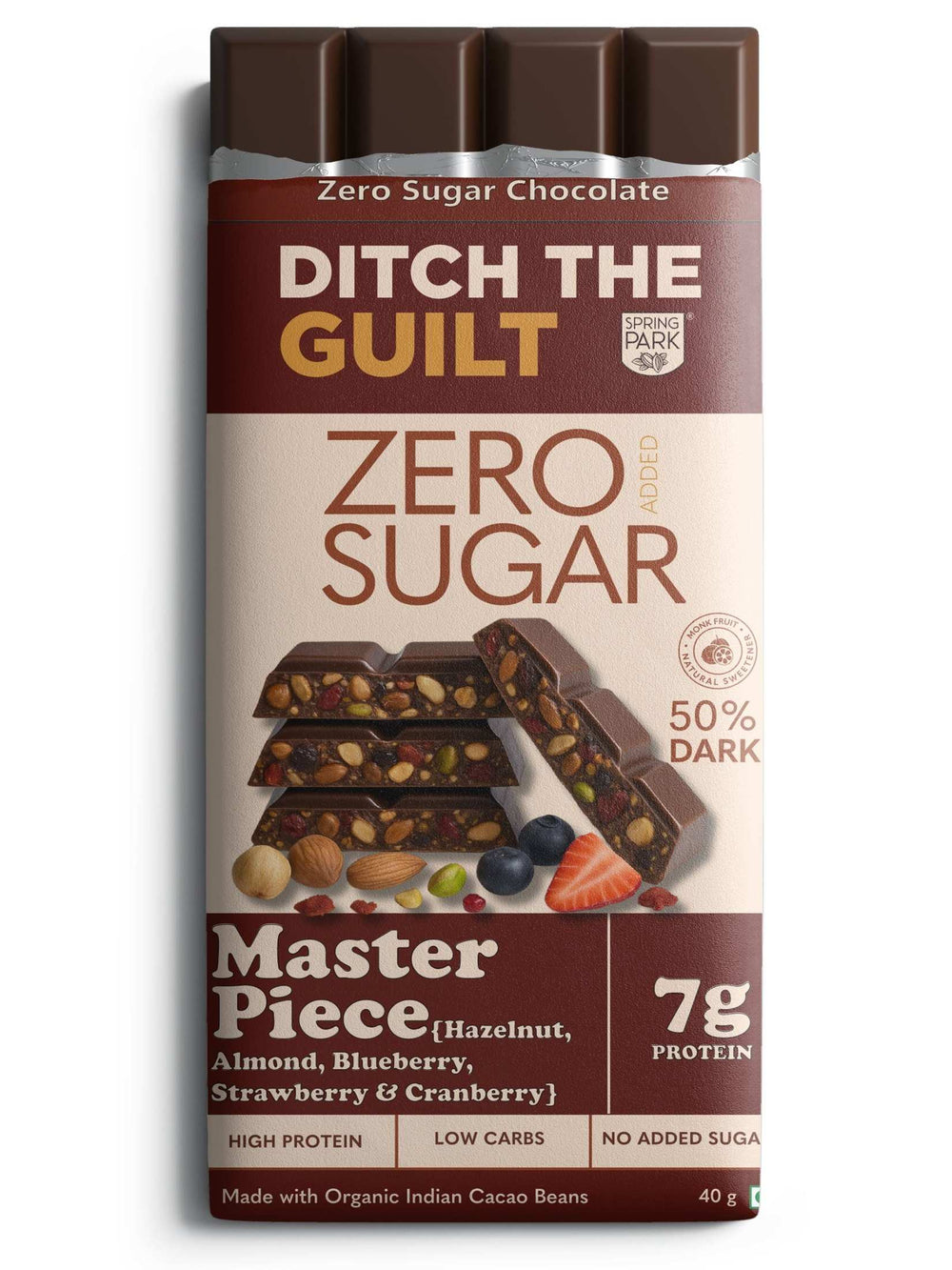 Master Piece - Sugar Free Dark Protein Chocolate -  High Protein  - 40g