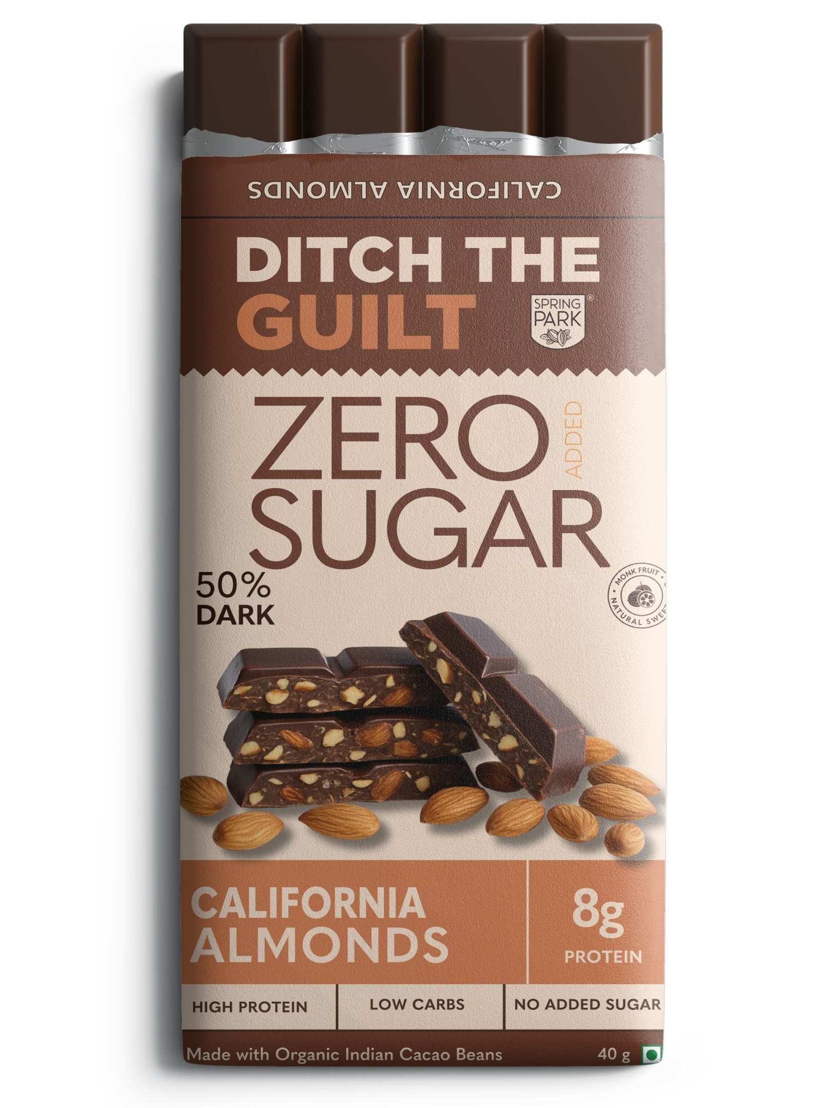 California Roasted Almond - Sugar Free Dark Chocolate - High Protein - Low Net Carbs - 40g
