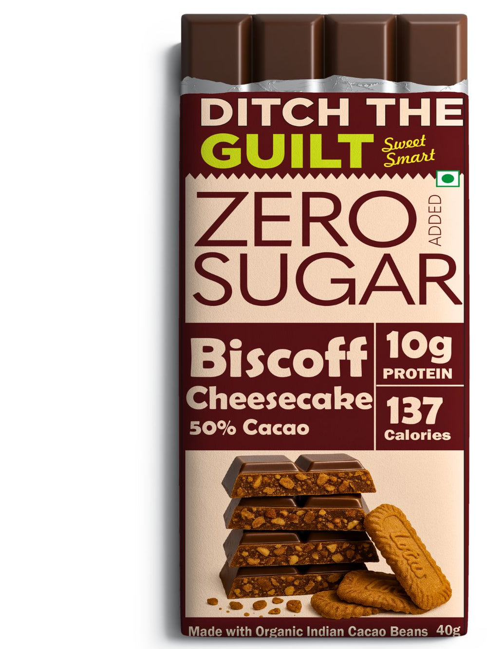 Biscoff Cheese Cake I Sugar Free Dark Protein Chocolate I 10g Protein I 137 Calories - 40g