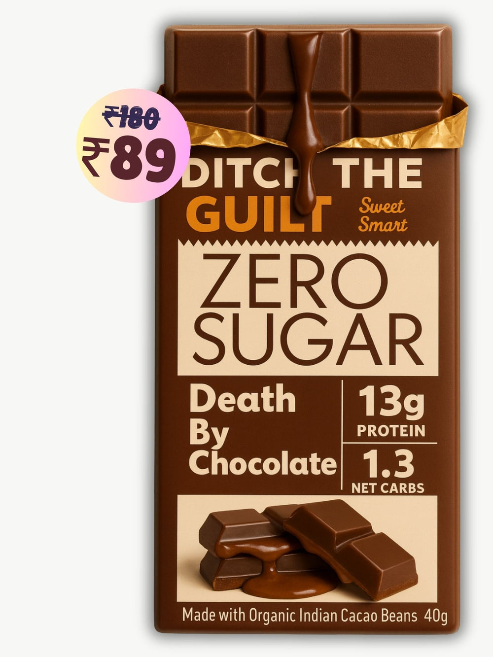 Death By Chocolate • 13g Protein • Sugar Free Dark Chocolate • 40g bar